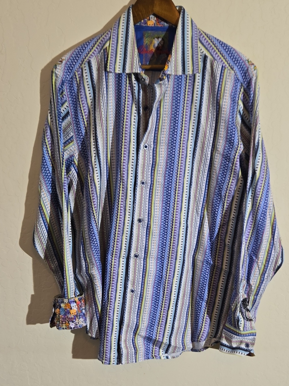 Robert Graham Purple, White and Blue Striped Dress Shirt
